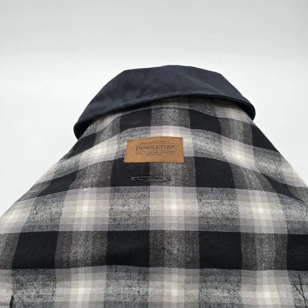 PENDLETON Dog Coat Black White Gray Plaid Large 30-55 Lbs Jacket Carolina